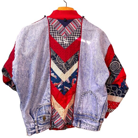 Upcycled Patchwork Denim Jacket Women L Quilted Retro Cotton Ecclectic Boho OOAK - Picture 8 of 16